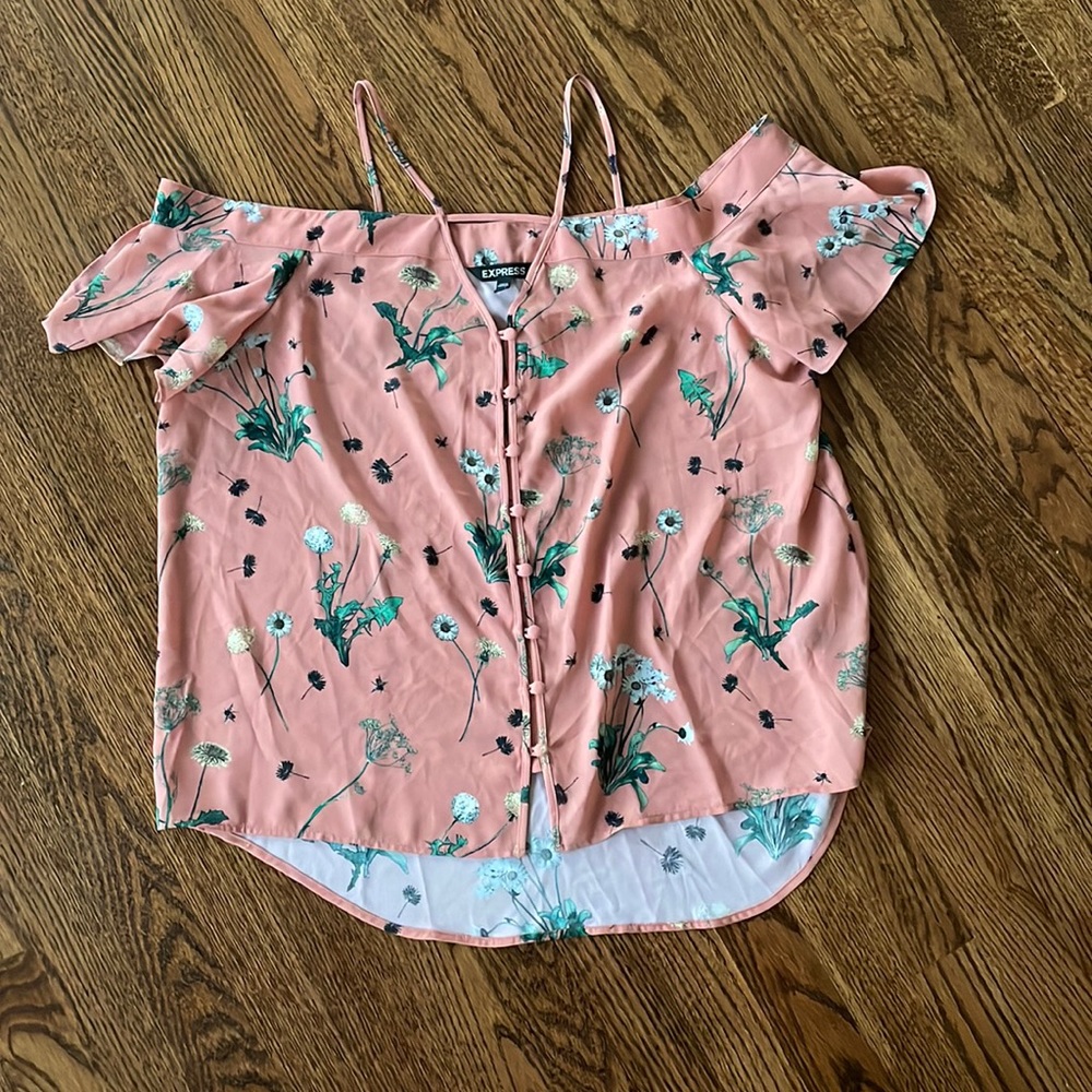 Express off the shoulder button front top